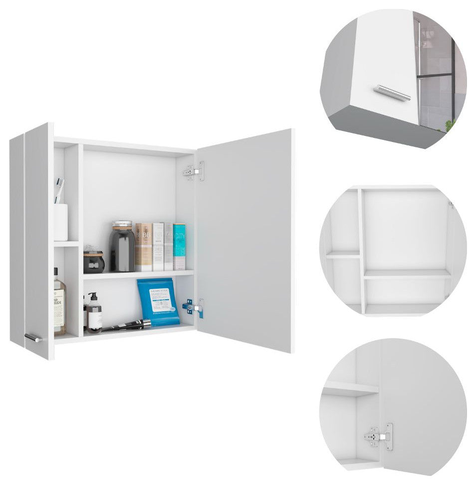DEPOT E-SHOP Harbor Med. Cabinet, Mirror, 4 Shelves, Single Door, White