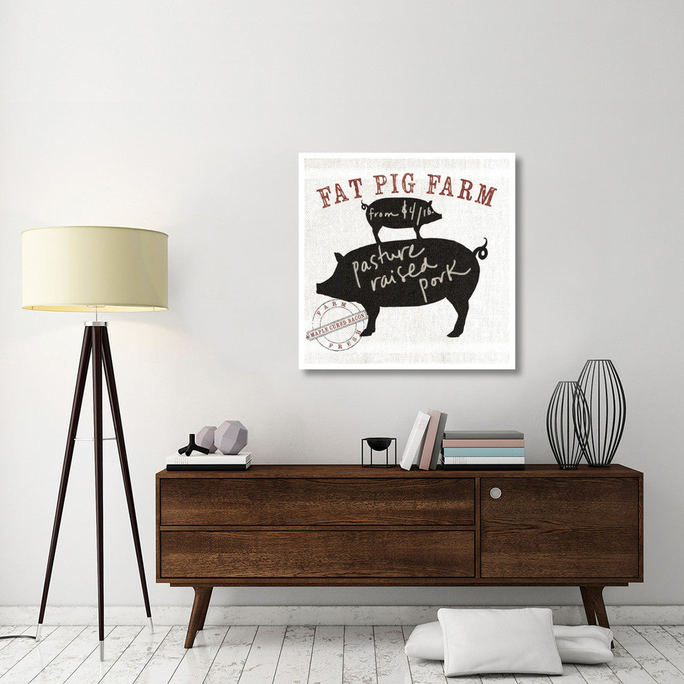 "Farm Linen Pig Black" Digital Paper Print by Sue Schlabach, 38"x38"