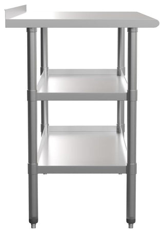 Stainless Steel 18 Gauge Work Table With 1.5" Backsplash and 2 Undershelves, NSF