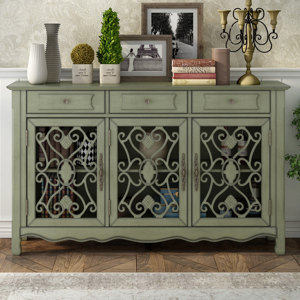 60-inch Wood Sideboard with Adjustable Shelves, Green, 60" X 13"