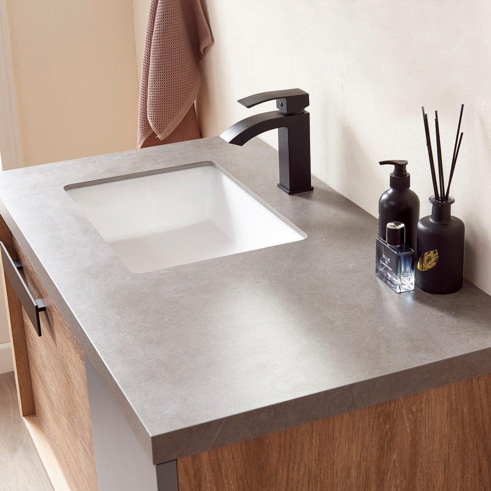 Carcastillo Bath Vanity, Oak With Sintered Stone Top, 40", Without Mirror