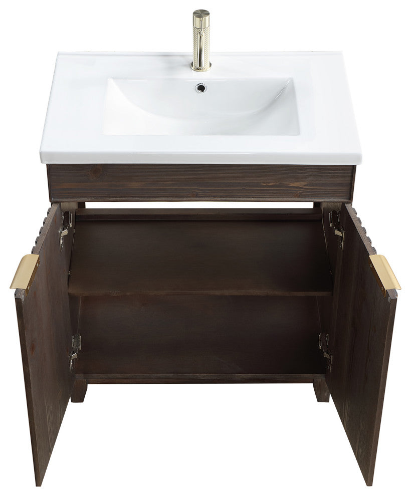 Palos Bathroom Vanity, Spruce Aged Brown, 30", Ceramic Top, No Mirror