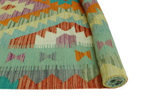 Sangat Flatweave Harry Green/Orange Rug, 4'9 x 6'6
