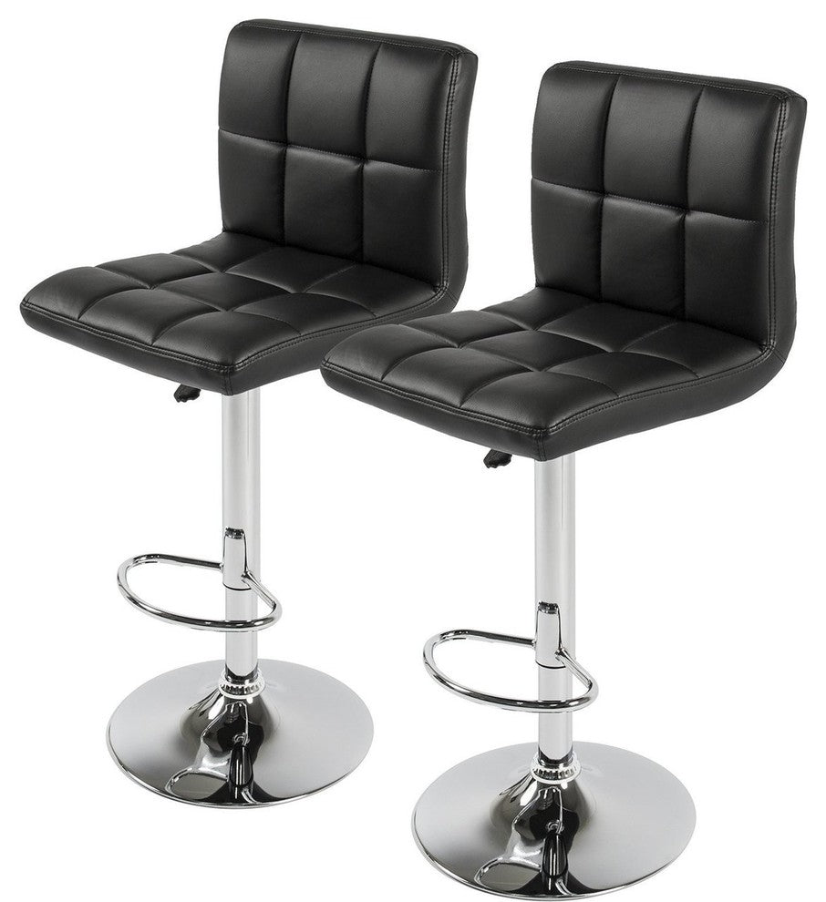 Hexagrid Pu Height Adjustable Bar Stool in Black, Set of 2