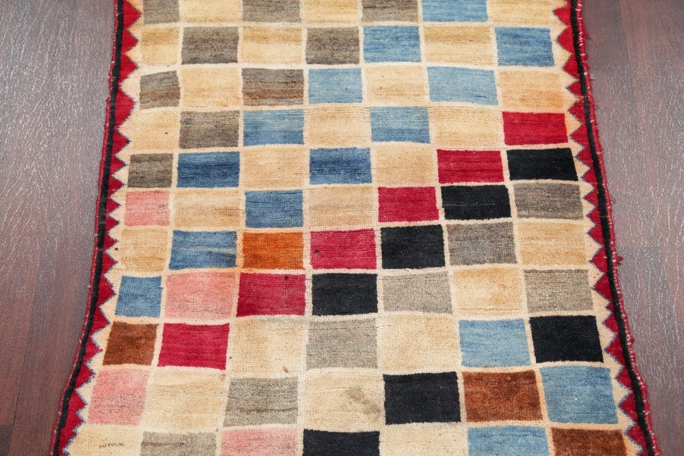 Consigned, Plaid Persian Design Hand-Knotted Vintage Oriental Rug, 4'7"X3'2"