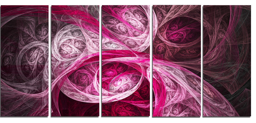 Mystic Pink Fractal, Abstract Wall Art Canvas, 60"x28", 5 Panels