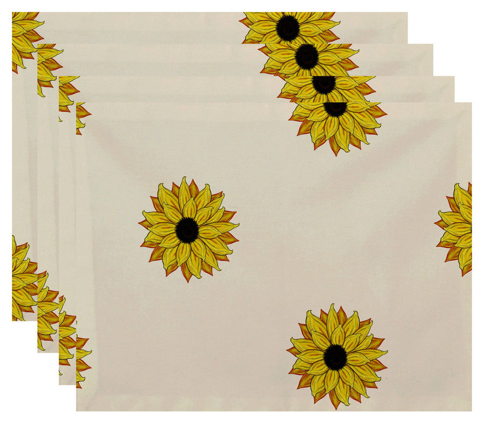 18"x14" Sunflower Frenzy, Floral Print Placemat, Yellow, Set of 4