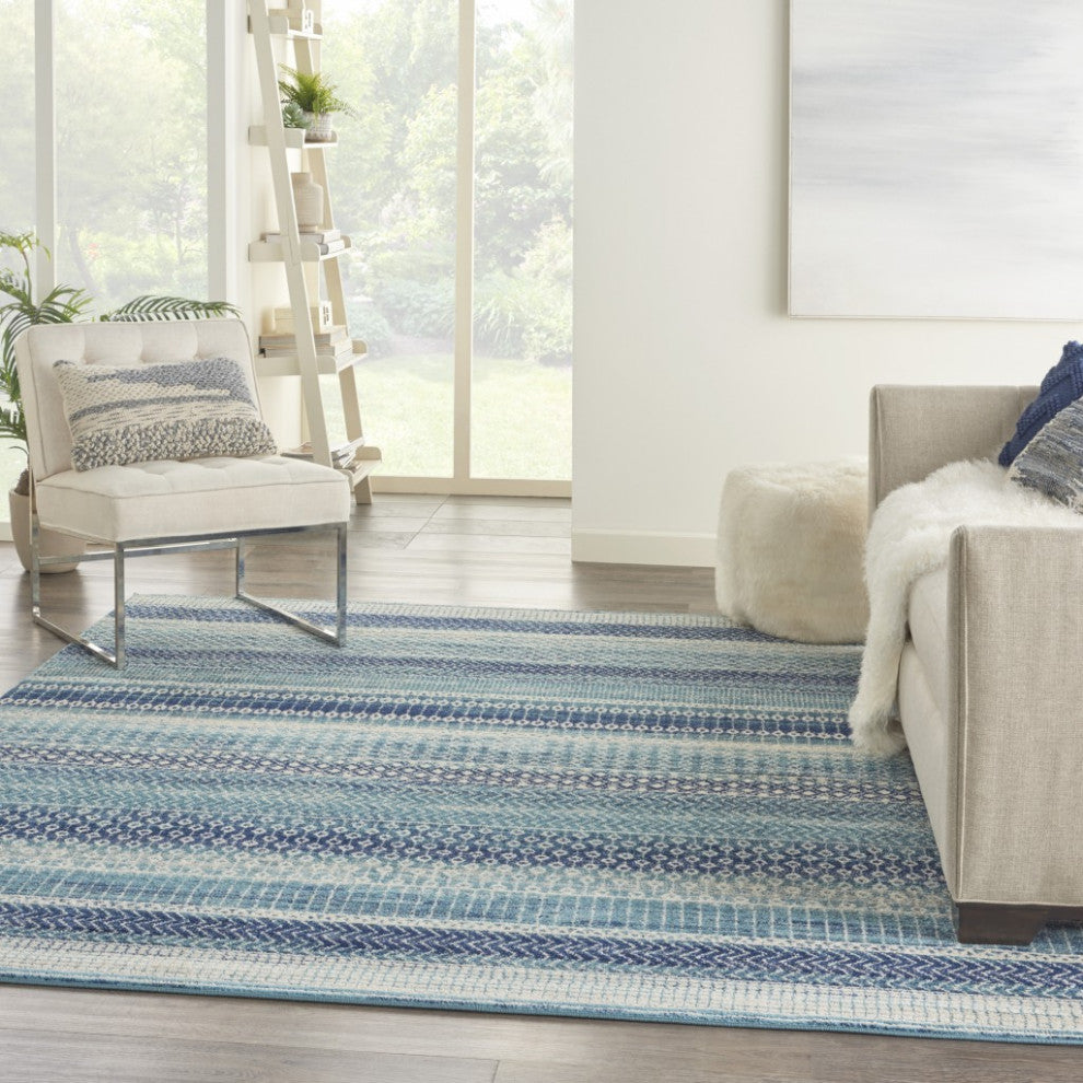 8' X 10' Navy Blue Southwestern Power Loom Area Rug