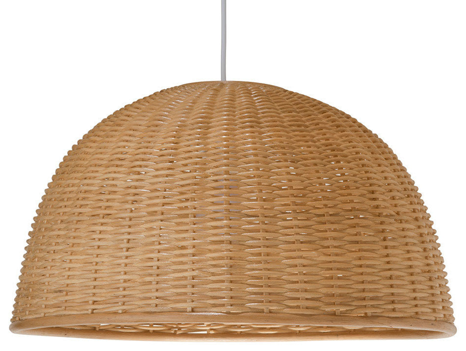 Handwoven Wicker Dome Pendant Light, Natural Brown
