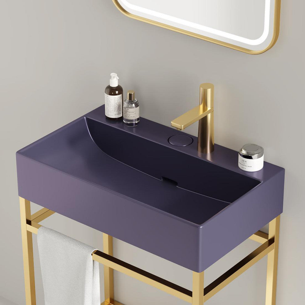 24" Freestanding Bathroom Vanity Set With Glossy Ceramic Basin, Gold