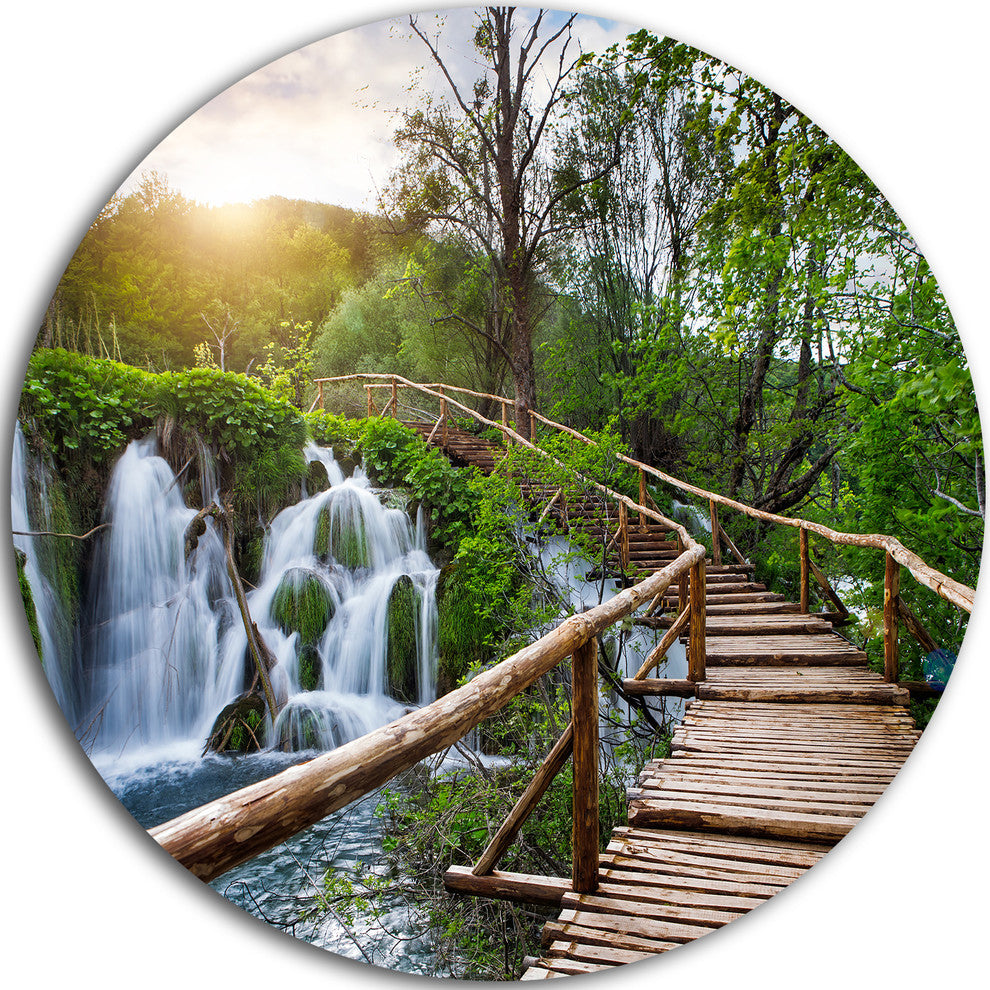 Pathway In Plitvice Lakes, Landscape Photo Disc Metal Wall Art, 23"