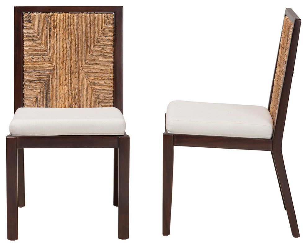 Joana Bohemian Dark Brown Mahogany Wood and Natural Abaca Dining Side Chair