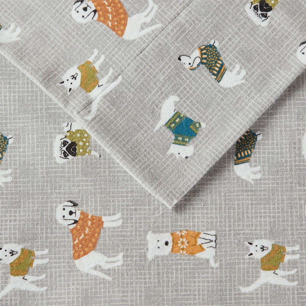 True North by Sleep Philosophy Cotton Flannel Kids Sheet Set, Grey Dogs