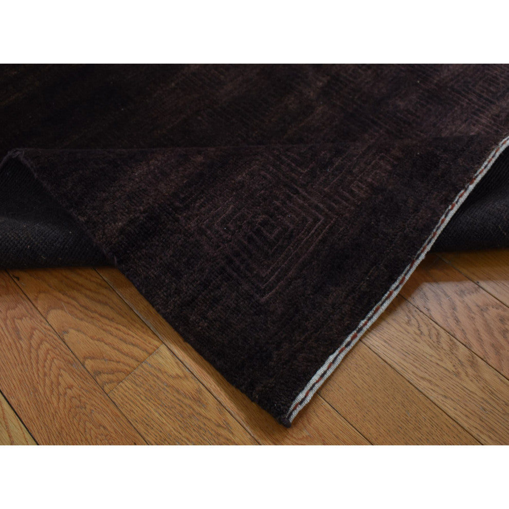 Bistre Brown, Hand Knotted, Wool and Silk, Roman Key Design, Rug, 4'x5'8"