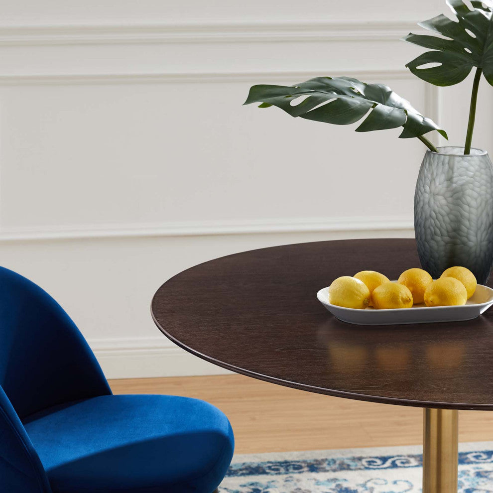 Dining Table, Round, Wood, Gold Dark Brown Brown Walnut, Cafe Bistro Restaurant