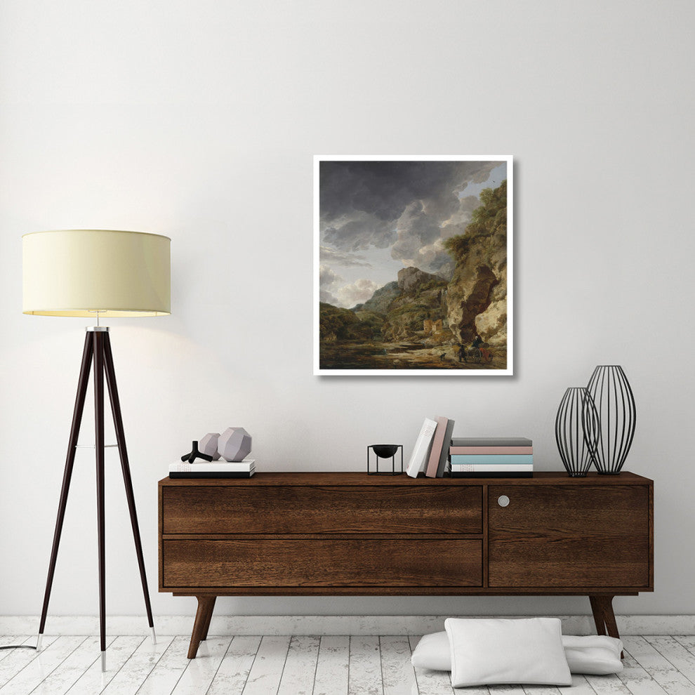 "Mountain Landscape with River and Wagon" Paper Art, 34"x38"