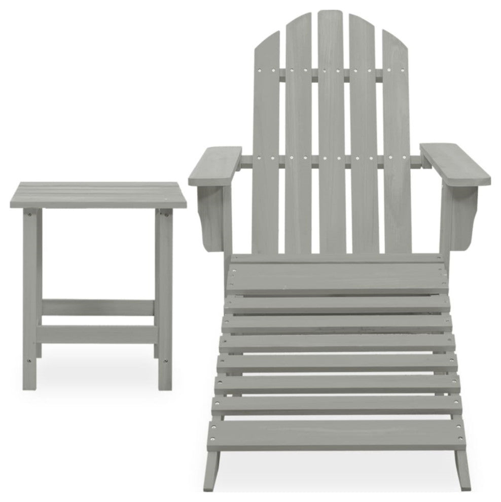 vidaxL Patio Adirondack Chair With OttomanandTable Solid Fir Wood Gray