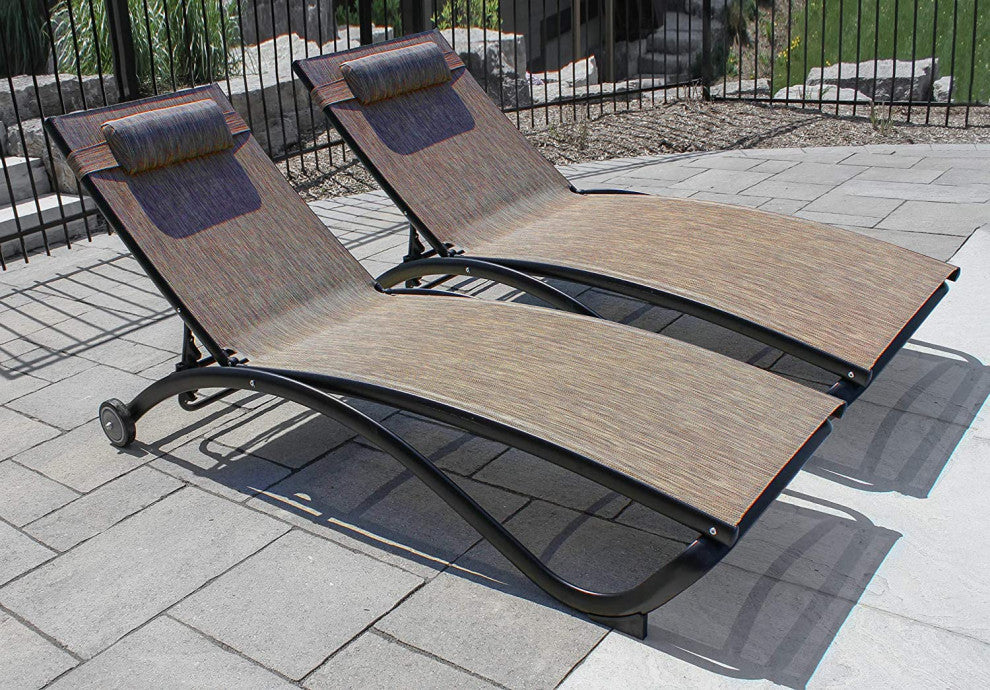 2-Pack Aluminum Patio Chaise Lounge with 5 Adjustable Positions and Pillow, Granite