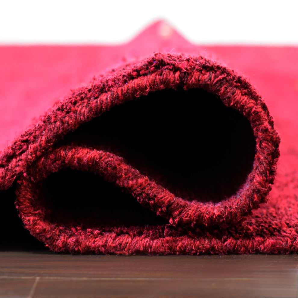Hand Knotted Loom Silk Mix Area Rugs Contemporary Red