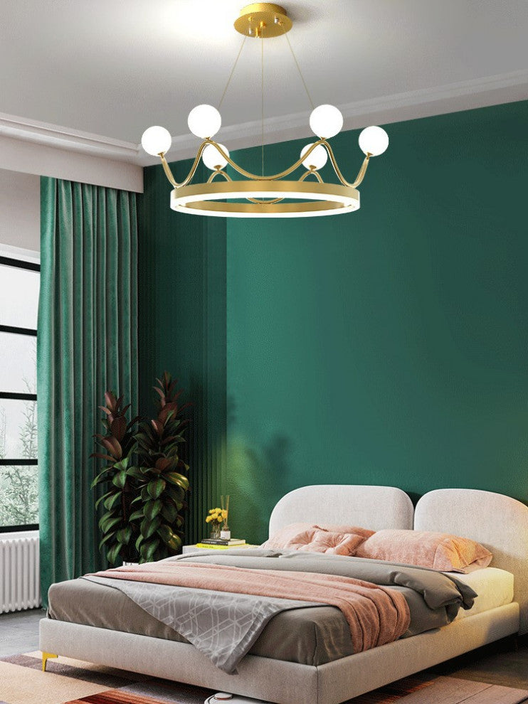 Zandobbio | Cute Crown Round Glass Chandelier for Bedroom, 6bulbs