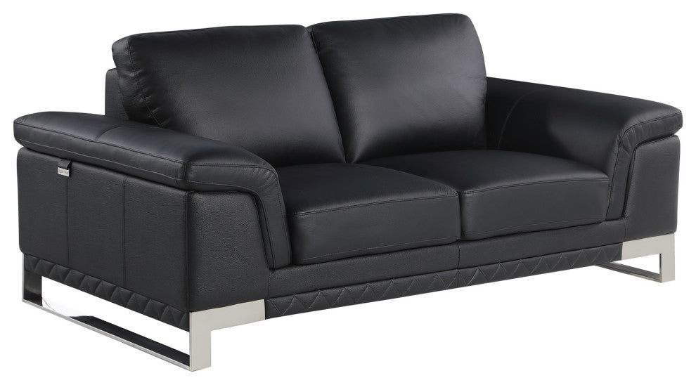 2-Piece Indoor Black Italian Leather Five Person Seating Set