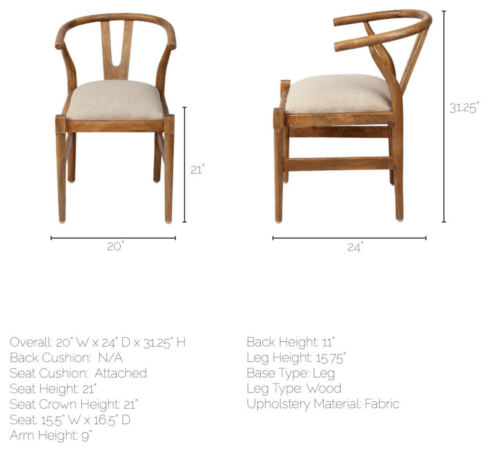 Trixie Cream Fabric Seat With Medium Brown Solid Wood Frame Dining Chair