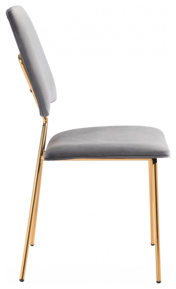 Set of Two Gray and Gold Modern X Dining Chairs