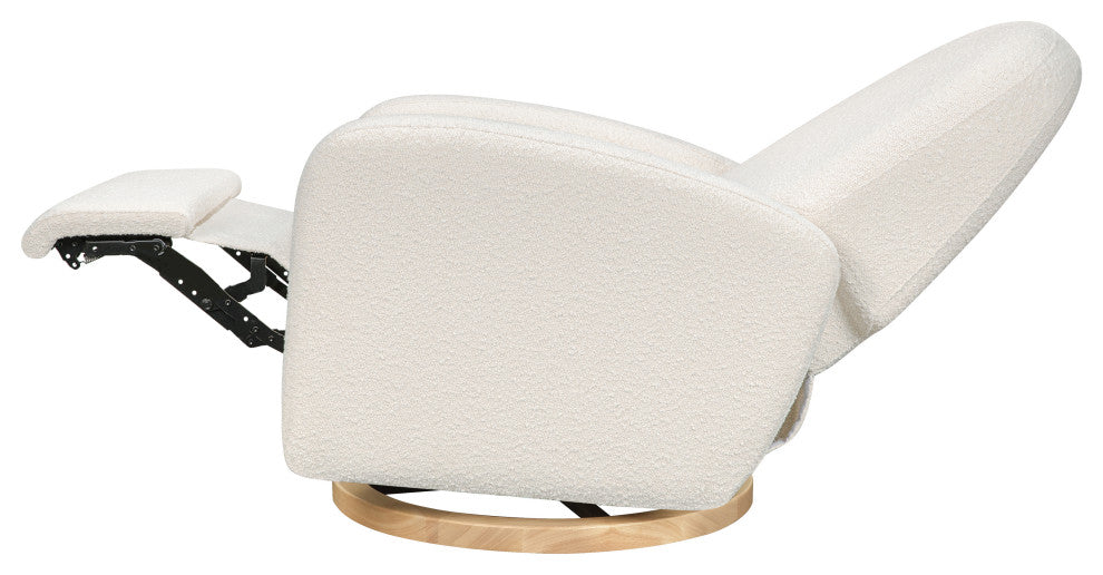 Nami Electronic Recliner and Swivel Glider Recliner, Boucle With USB port, Ivory Boucle With Light Wood Base