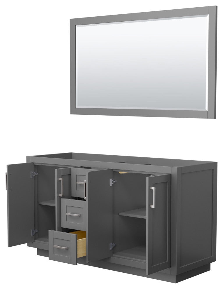 60" Double Bathroom Vanity, Dark Gray, Nickel Trim, 58" Mirror