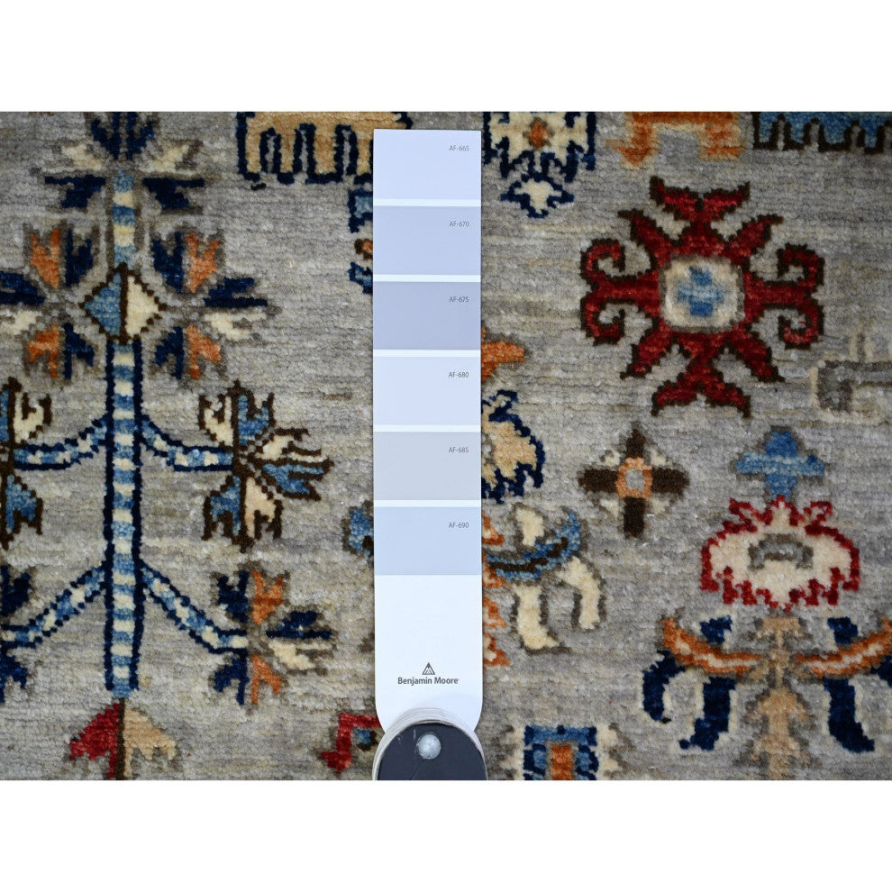 Chrome Gray Hand Knotted Wool Afghan Ersari Geometric Gul Rug 3'11"x5'11"