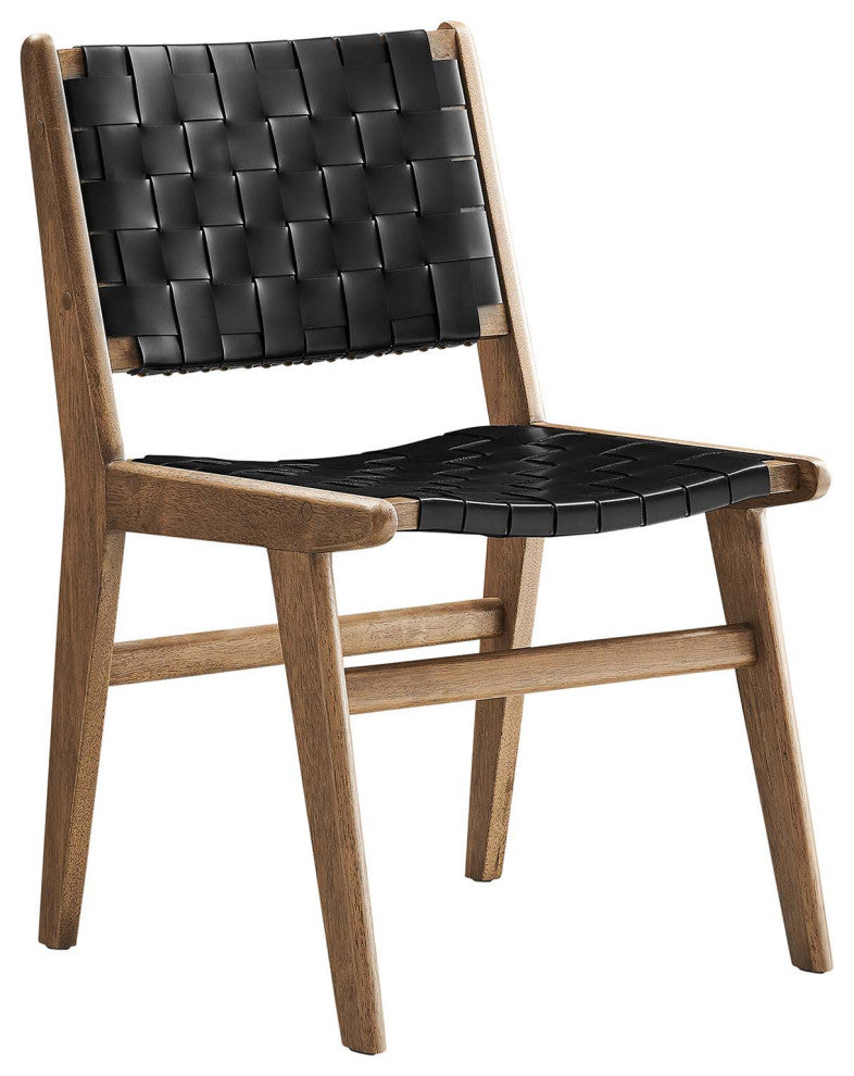 Saoirse Faux Leather Wood Dining Side Chair - Set of 2 - Walnut Black