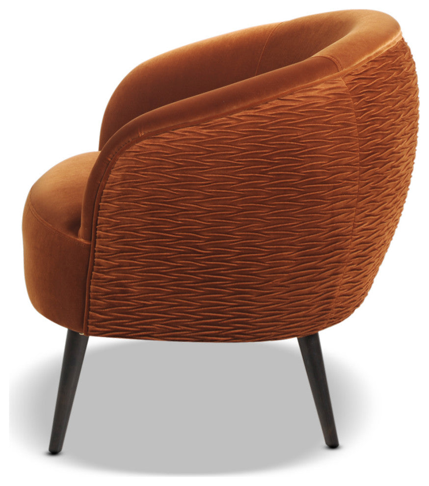 London Ruched Barrel Accent Chair, Burnt Orange Velvet
