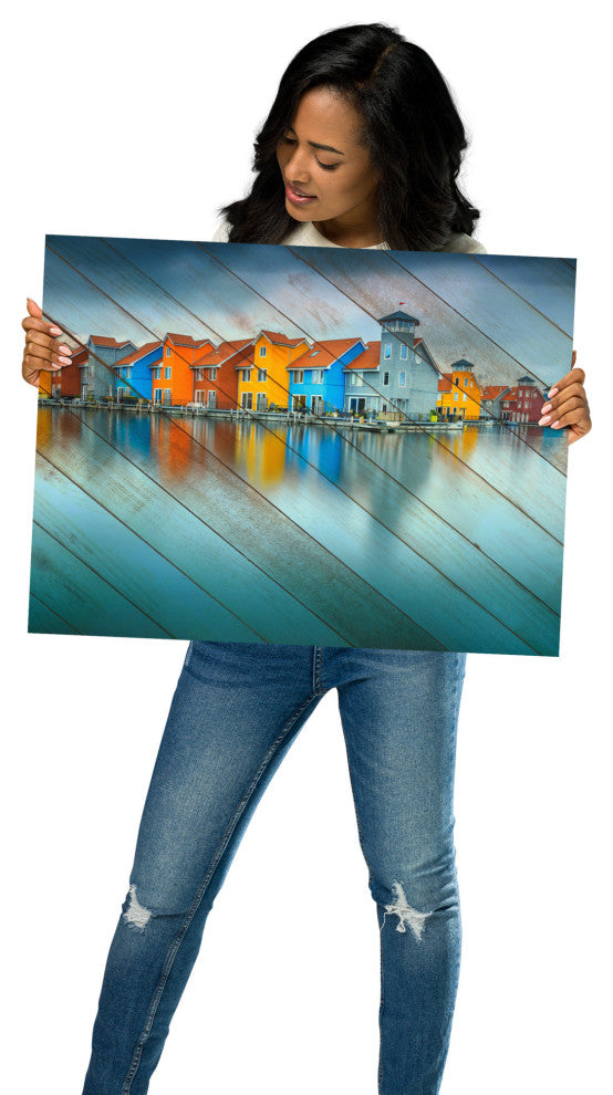Faux Wood Blue Morning at Waters Edge Groningen Unframed Wall Art Prints, 18" X 24"