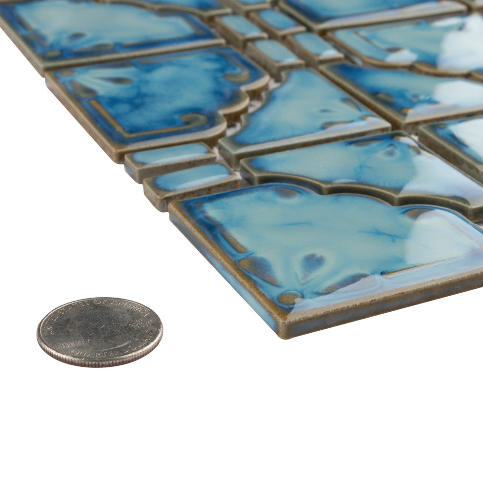 Hudson Moonbeam Porcelain Mosaic Floor and Wall Tile, Marine