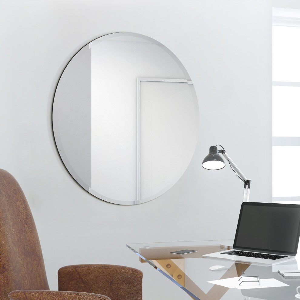 Frameless Beveled Round Wall Mirror, 1" Beveled Edge, 30"x30"