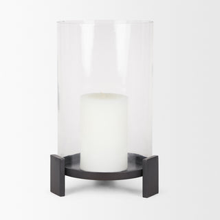 Price Large Matte Black Metal With Glass Hurricane Candle Holder