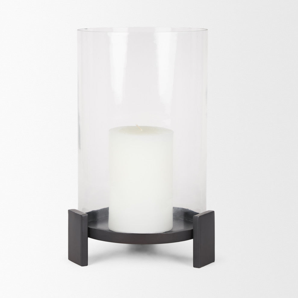 Price Large Matte Black Metal With Glass Hurricane Candle Holder