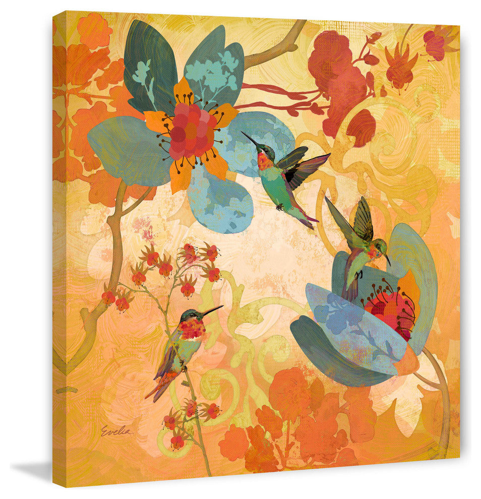 "Humming Birds Aqua" Painting Print on Canvas by Evelia