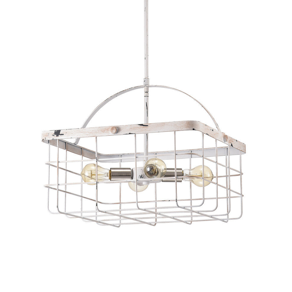 4-Light Antique White Wood Lantern Chandelier