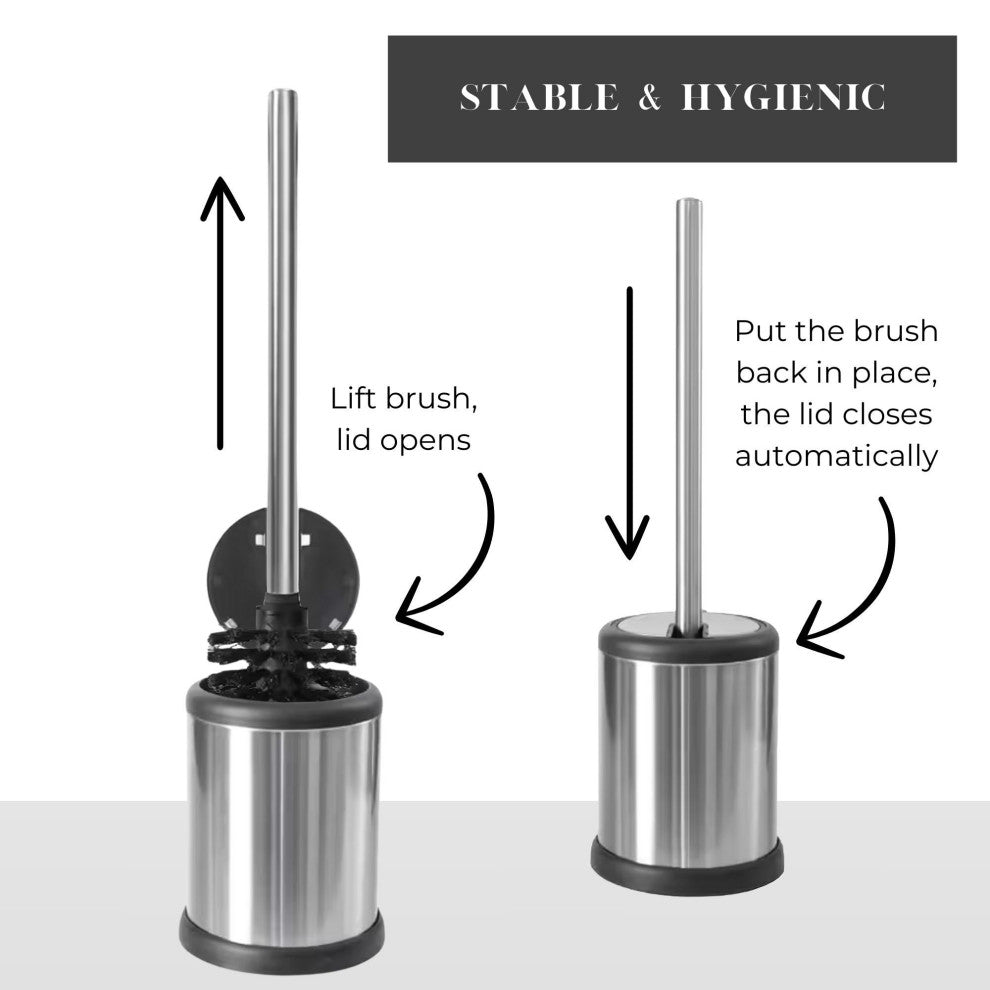 Toilet Brush Set with Stainless Steel Handle, Folding Lid and Removable Insert, Chrome