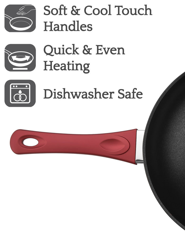 Saflon Titanium Nonstick Sauce Pan with Glass Lid, PFOA Free, Red, 3-Quart