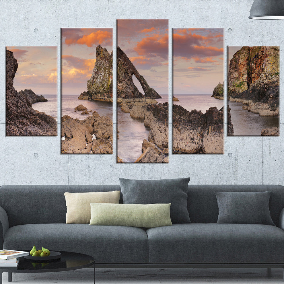"Bow Fiddle Rock Scotland" Seashore Canvas Art, 60"x32", 5-Panels
