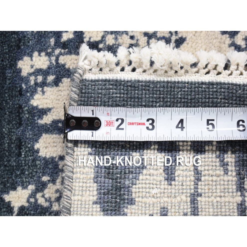 Ivory and Charcoal Black Wool Cardiac Design Modern Hand Knotted Rug, 2'0"x2'4"