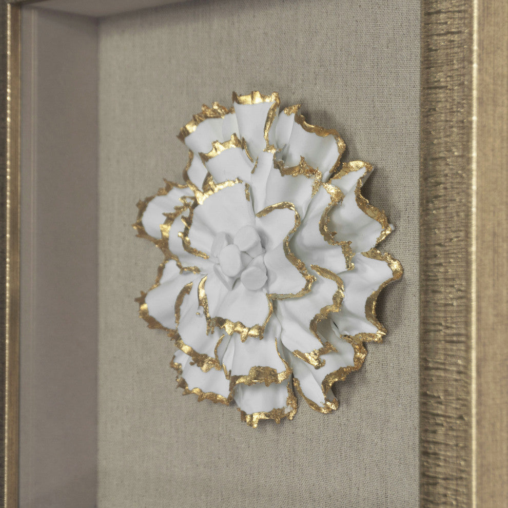 Gold Ceramic Flower Shadow Box Wall DÃ©cor (MS39291BP)