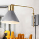 Max Swing Arm 1-Light Modern Midcentury Iron USB Charging Port LED Sconce, Gray