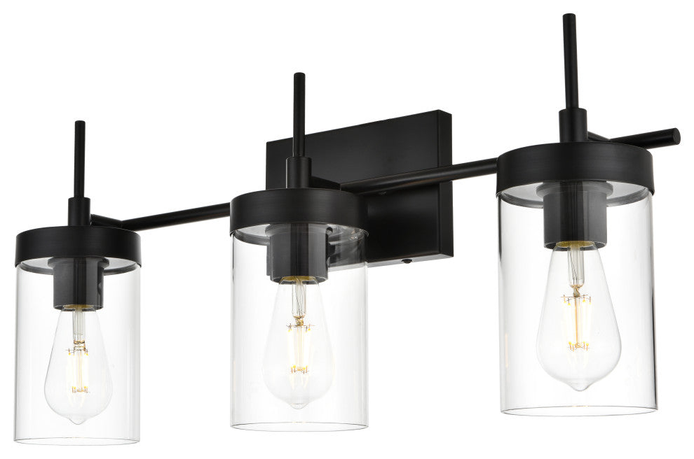 3 Light Black And Clear Bath Sconce