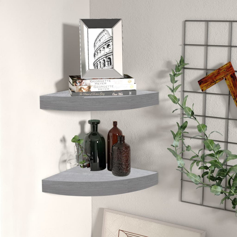 vidaXL Wall Corner Shelves Wall Floating Corner Shelf 2 Pcs Concrete Gray MDF
