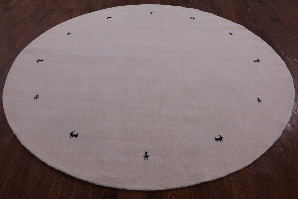 8' Round Persian Gabbeh Handmade Wool Rug - Q15231