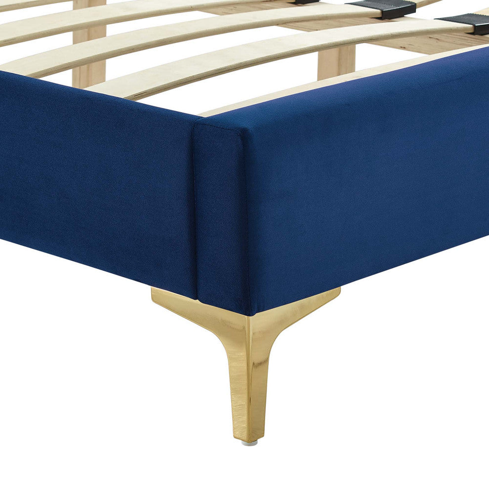 Yasmine Channel Tufted Performance Velvet Queen Platform Bed, Navy
