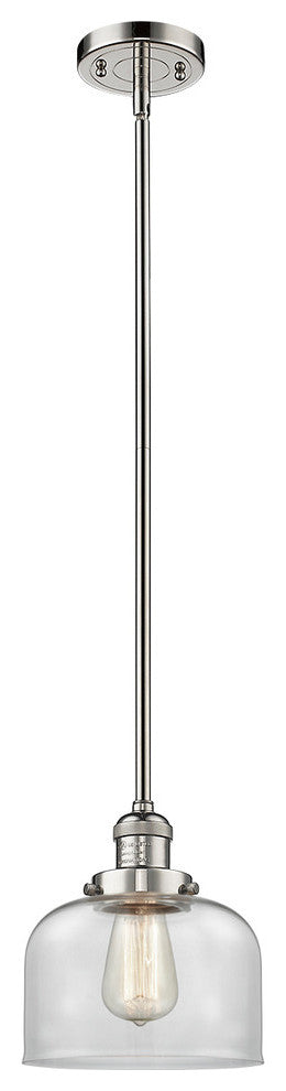 Large Bell 1-Light LED Pendant, Polished Nickel, Glass: Clear